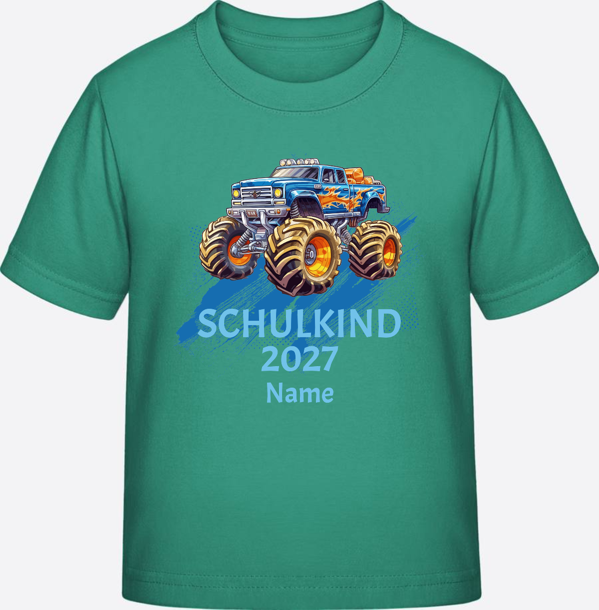 T-Shirt Einschulung Monstertruck personalisiert mit Name - Go Green