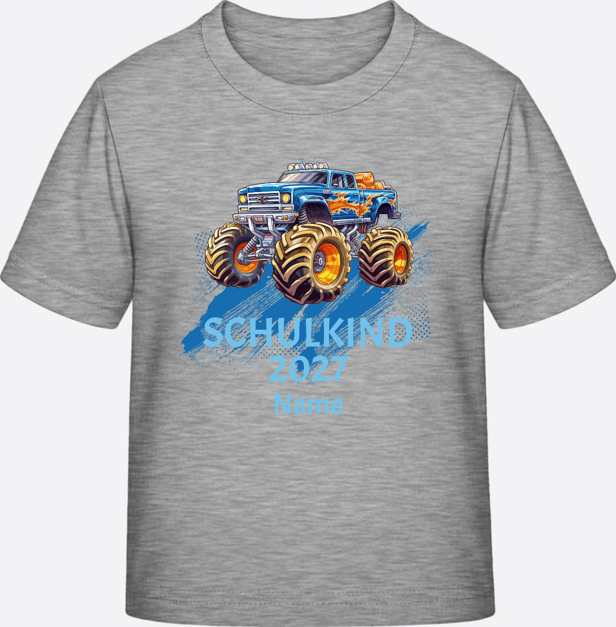 T-Shirt Einschulung Monstertruck personalisiert mit Name - Heather Grey