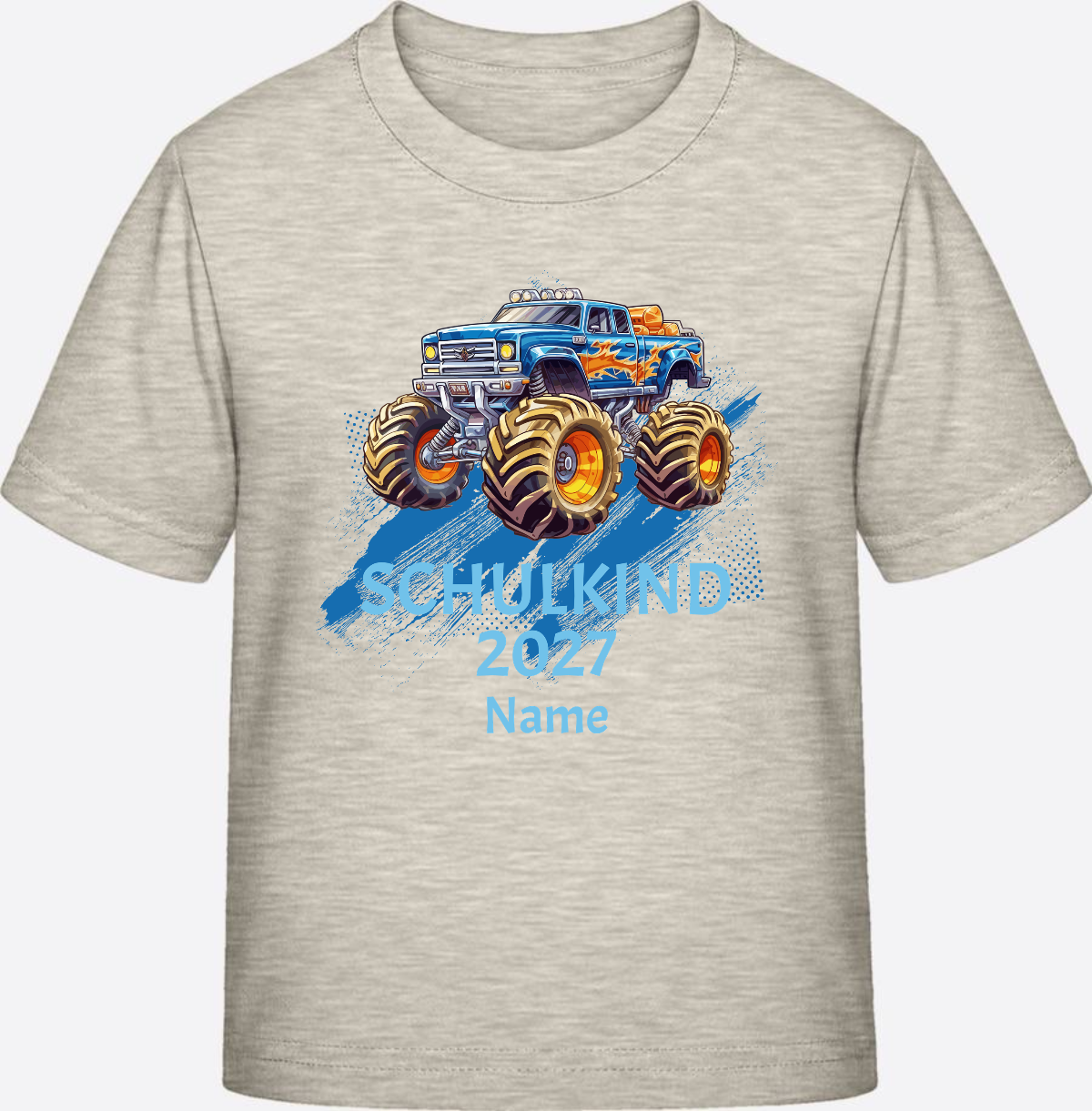 T-Shirt Einschulung Monstertruck personalisiert mit Name - Natural Raw