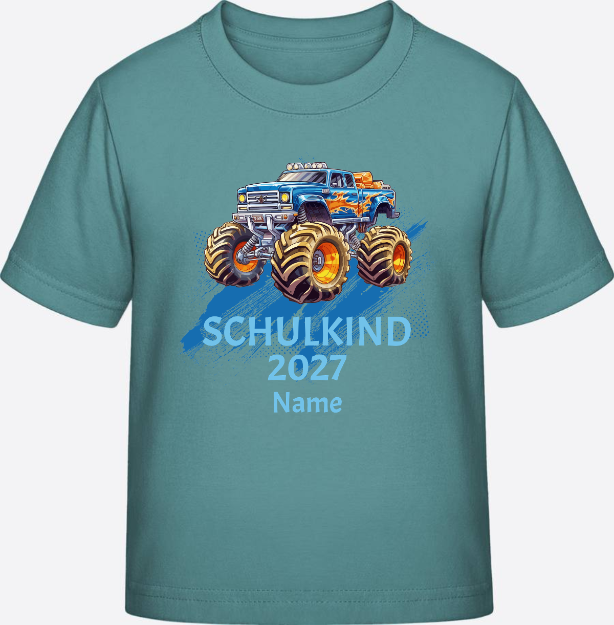 T-Shirt Einschulung Monstertruck personalisiert mit Name - Teal Monstera