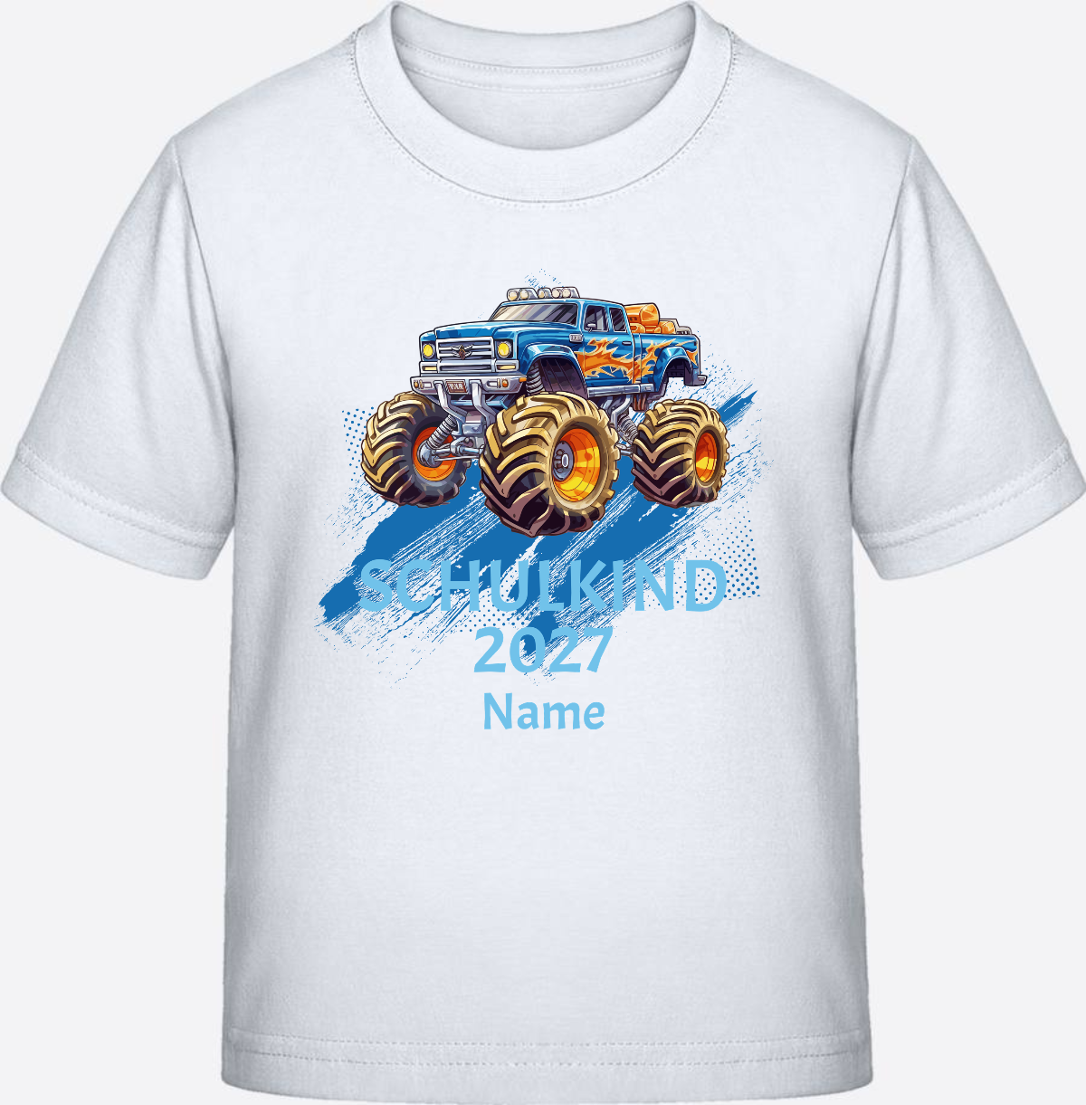 T-Shirt Einschulung Monstertruck personalisiert mit Name - White