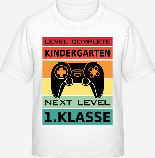 T-Shirt Einschulung: Next Level 1. Klasse - Mit Wunschname - White