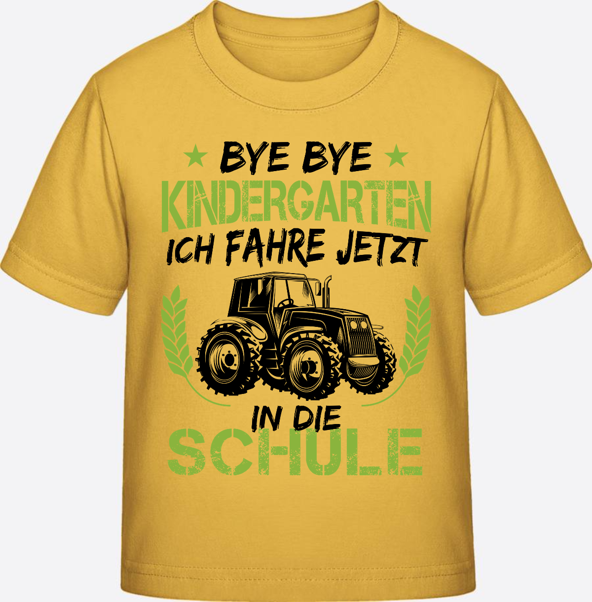 T-Shirt Einschulung Traktor Schwarz-Grün – Bye Bye Kindergarten - Gold