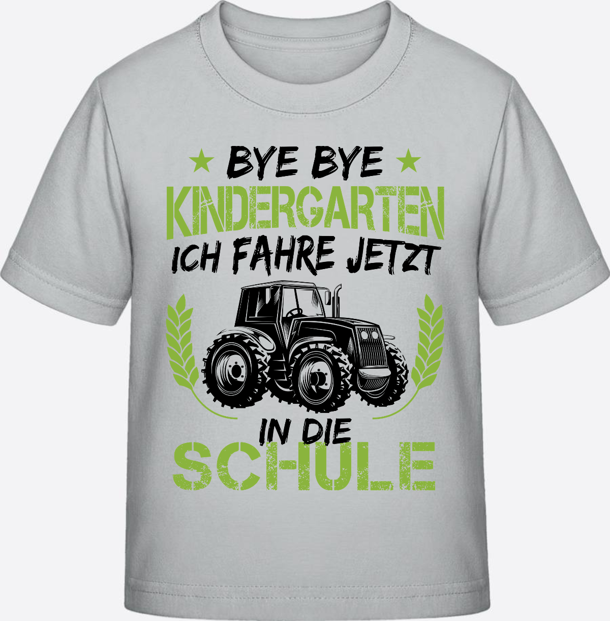 T-Shirt Einschulung Traktor Schwarz-Grün – Bye Bye Kindergarten - Pacific Grey