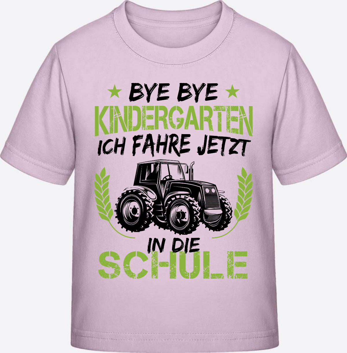 T-Shirt Einschulung Traktor Schwarz-Grün – Bye Bye Kindergarten - Pink Sixties