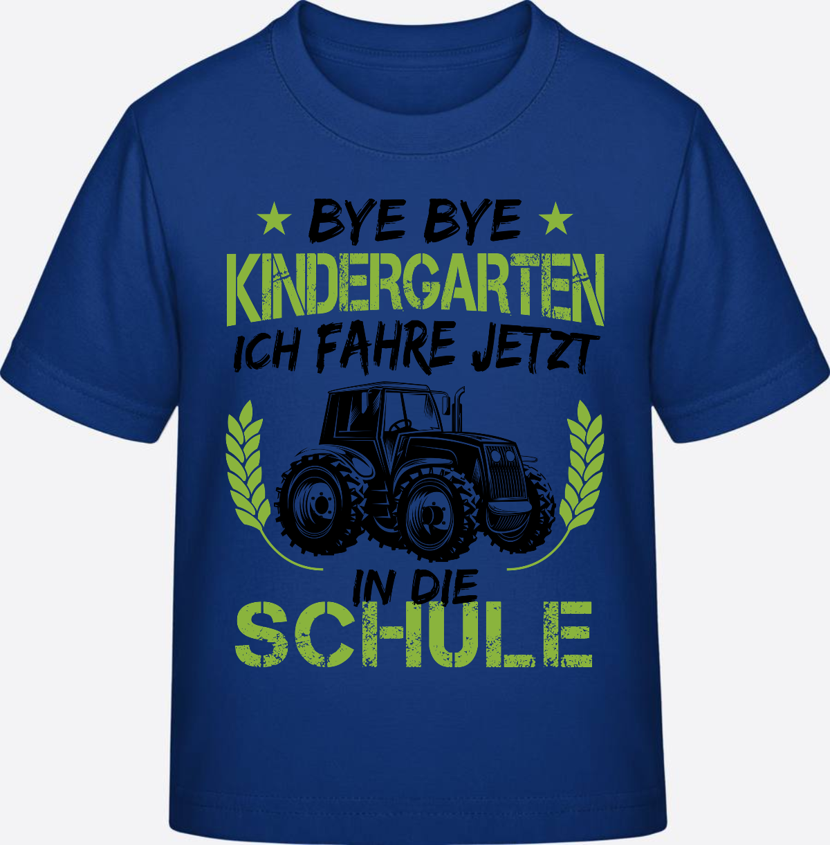 T-Shirt Einschulung Traktor Schwarz-Grün – Bye Bye Kindergarten - Royal