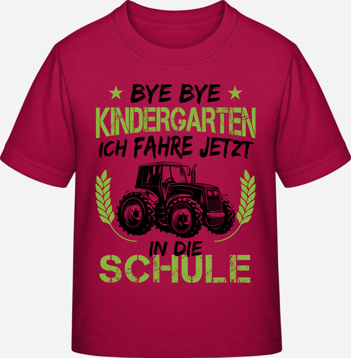 T-Shirt Einschulung Traktor Schwarz-Grün – Bye Bye Kindergarten - Sorbet