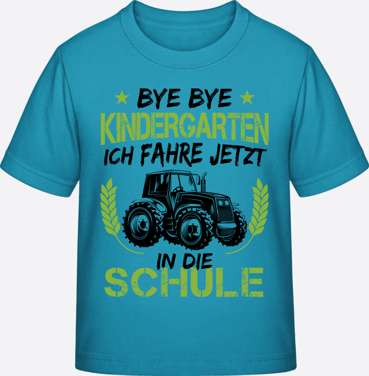 T-Shirt Einschulung Traktor Schwarz-Grün – Bye Bye Kindergarten - Swimming Pool