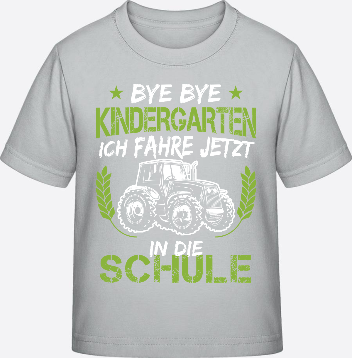 T-Shirt Einschulung Traktor Weiß-Grün – Bye Bye Kindergarten - Pacific Grey