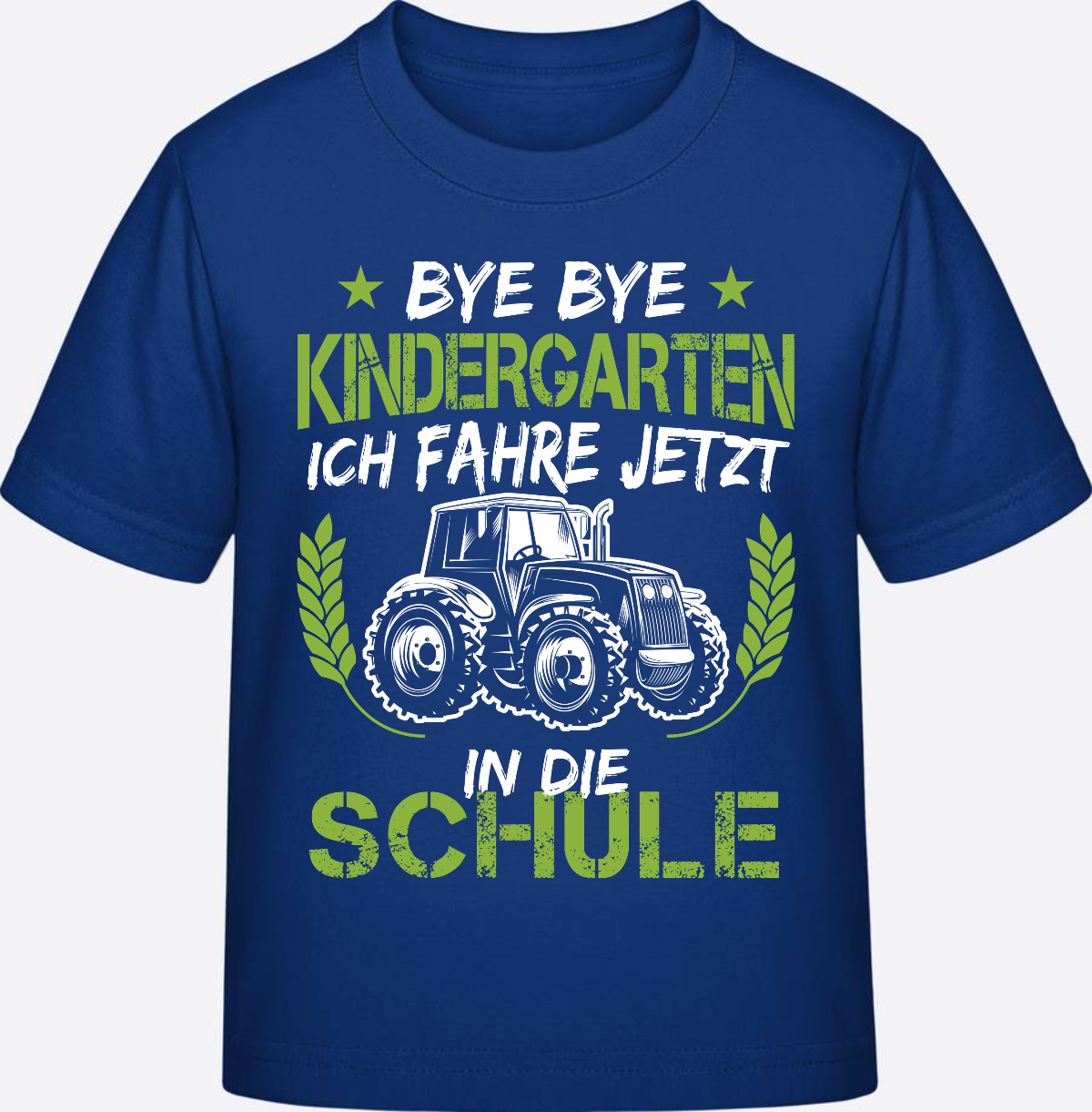 T-Shirt Einschulung Traktor Weiß-Grün – Bye Bye Kindergarten - Royal