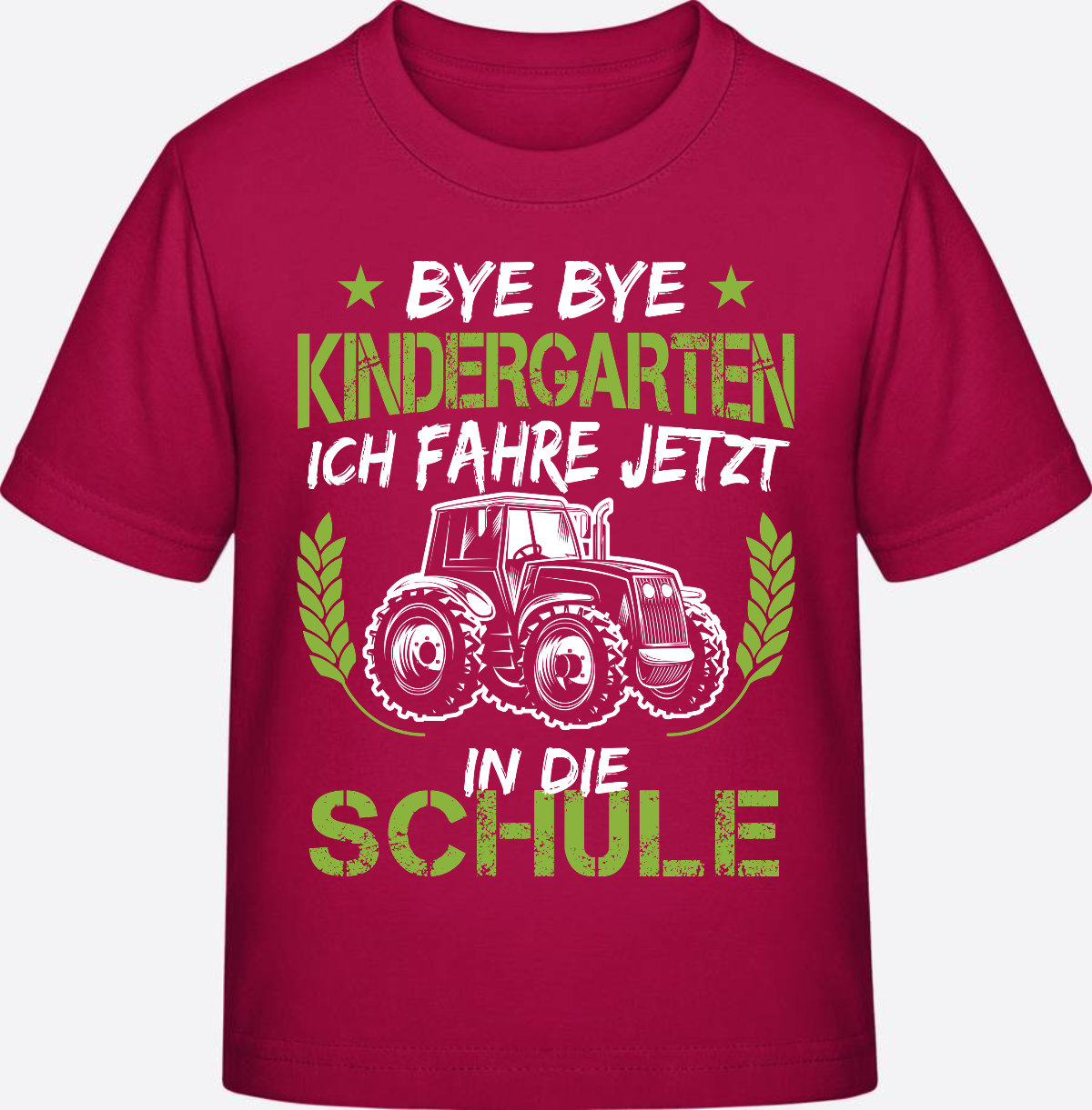 T-Shirt Einschulung Traktor Weiß-Grün – Bye Bye Kindergarten - Sorbet