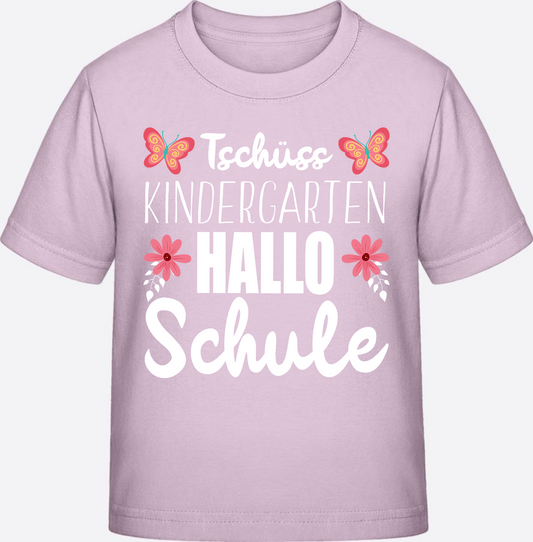T-Shirt Einschulung: Tschüss Kindergarten, Hallo Schule - Pink Sixties