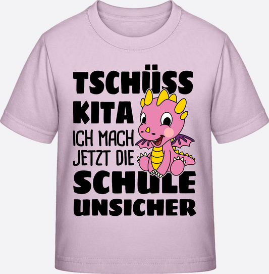 T-Shirt Einschulung: Tschüss Kita! Schule unsicher - Rosa Drache - Pink Sixties