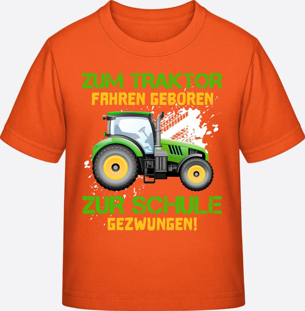 T-Shirt Einschulung: Zum Traktor fahren geboren (mit Name) - Orange