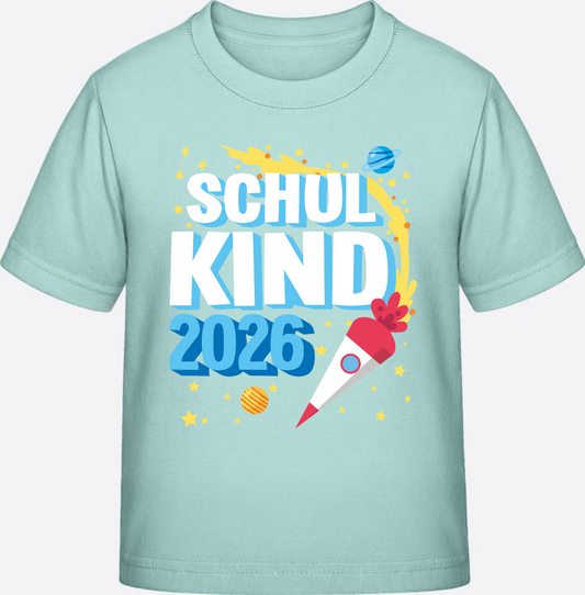 T-Shirt Endlich Schulkind 2025 mit Rakete – Personalisiert - Caribbean Blue