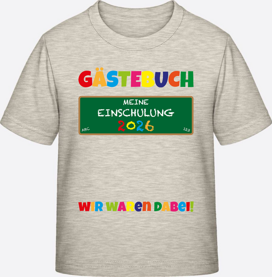 T-Shirt Gästebuch Einschulung 2026 – Geschenk zum Schulanfang - Natural Raw