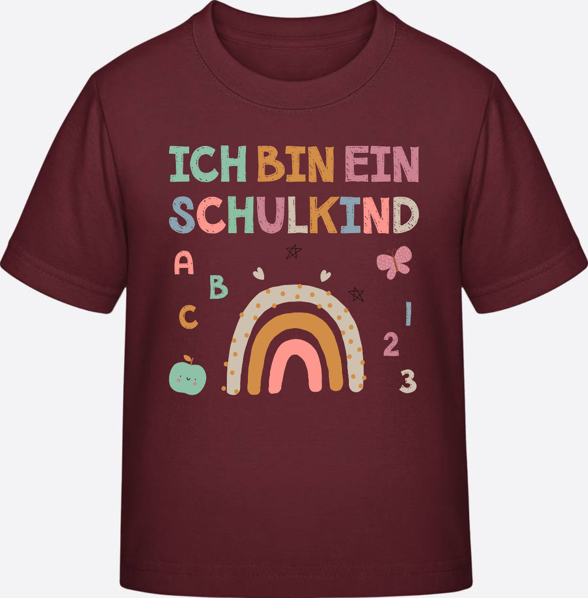 T-Shirt „Ich bin ein Schulkind“ – Geschenk zur Einschulung - Burgundy