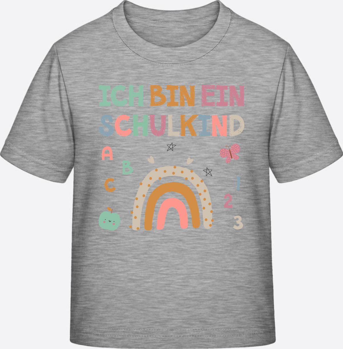 T-Shirt „Ich bin ein Schulkind“ – Geschenk zur Einschulung - Heather Grey