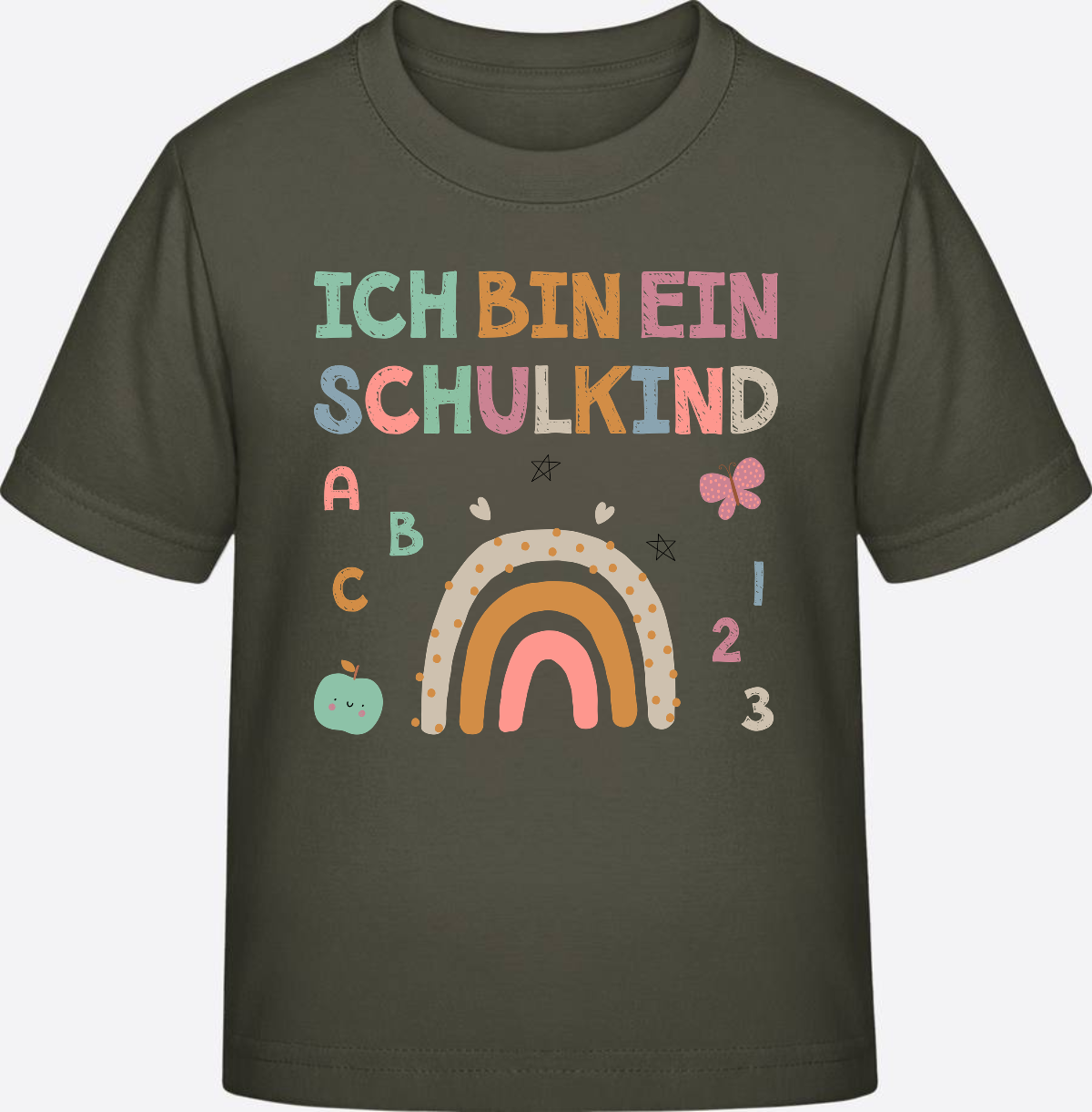 T-Shirt „Ich bin ein Schulkind“ – Geschenk zur Einschulung - Khaki