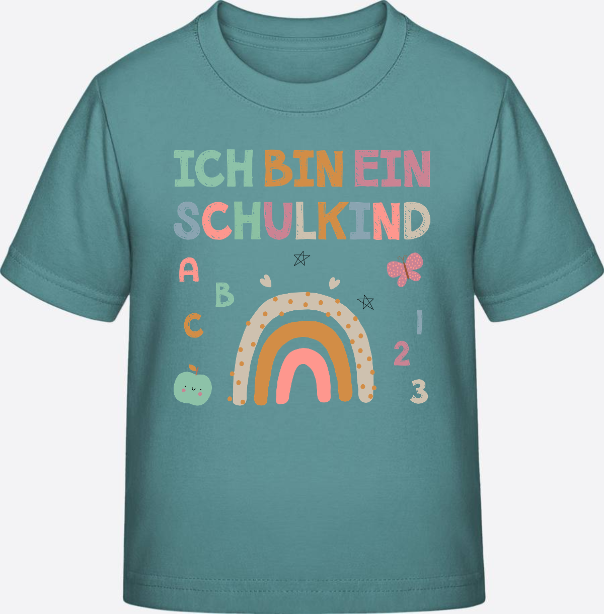T-Shirt „Ich bin ein Schulkind“ – Geschenk zur Einschulung - Teal Monstera
