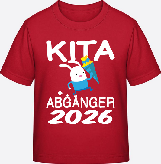 T-Shirt Kita Abgänger 2026 – Rennender Hase mit Schultüte - Red