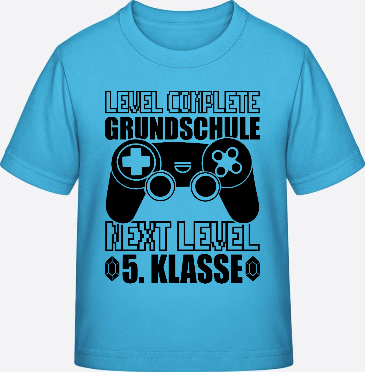 T-Shirt Level complete 5. Klasse - Personalisiert mit Name - Aqua Blue