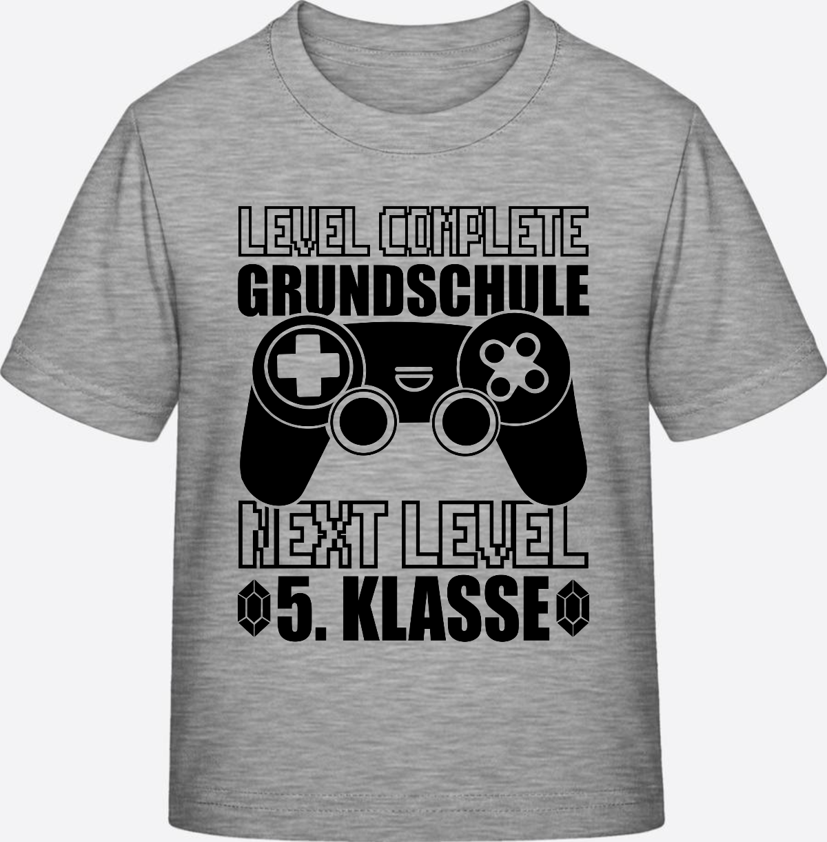 T-Shirt Level complete 5. Klasse - Personalisiert mit Name - Heather Grey