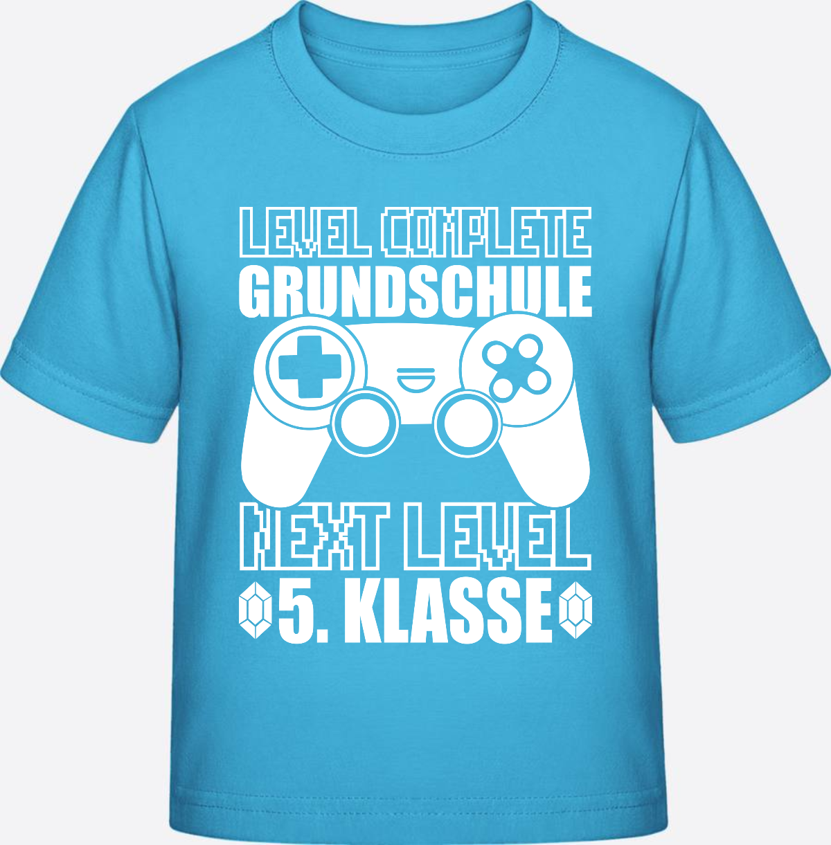 T-Shirt Next Level 5. Klasse personalisiert - weiß - Aqua Blue