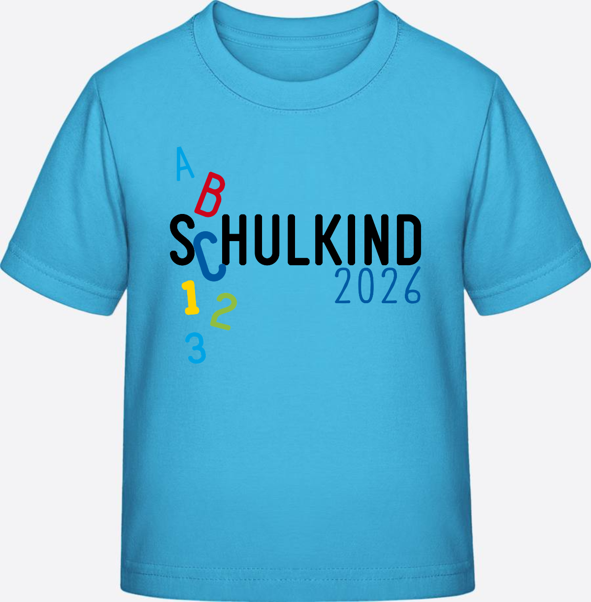 T-Shirt Schulkind 2026 ABC Blau – Personalisiert mit Name - Aqua Blue