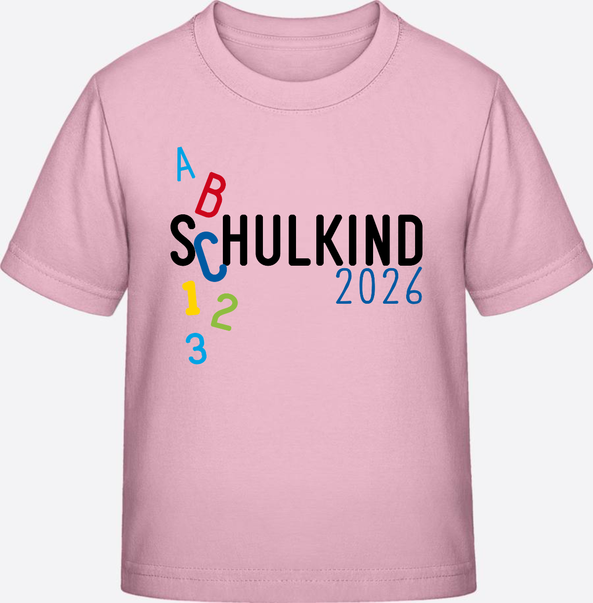 T-Shirt Schulkind 2026 ABC Blau – Personalisiert mit Name - Cotton Pink