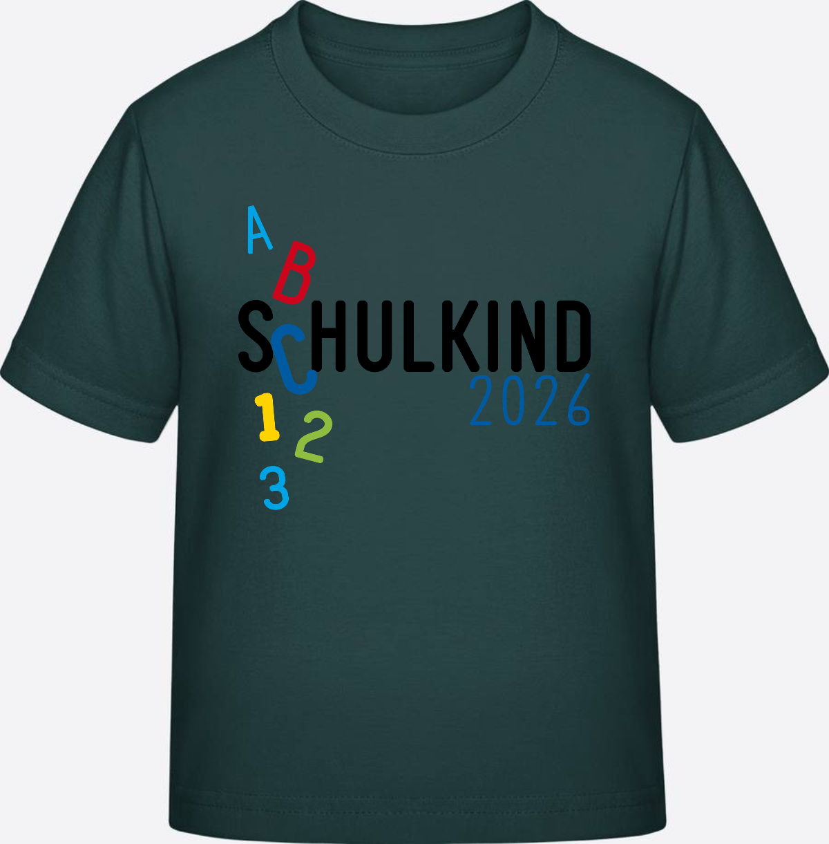 T-Shirt Schulkind 2026 ABC Blau – Personalisiert mit Name - Glazed Green