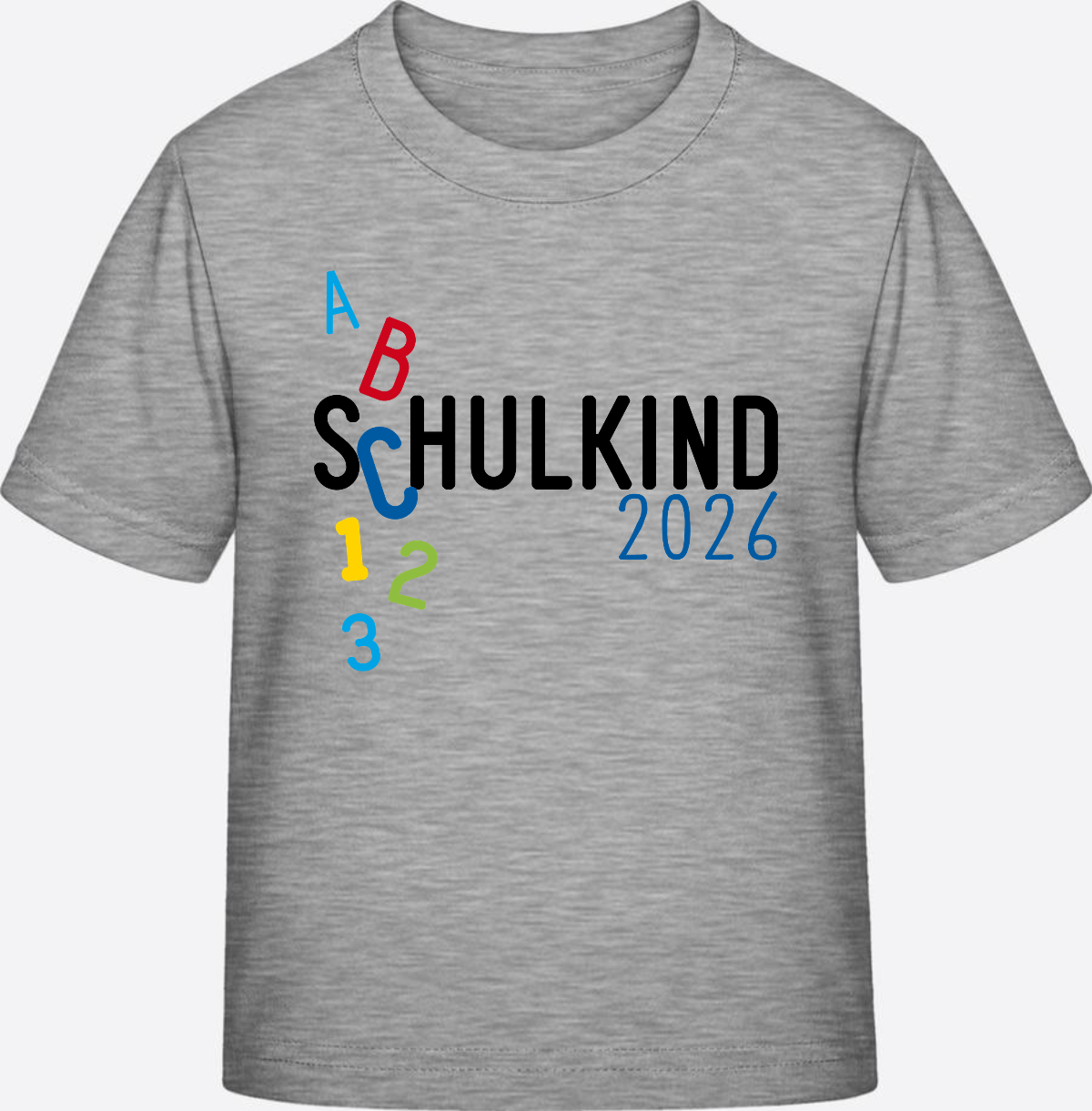 T-Shirt Schulkind 2026 ABC Blau – Personalisiert mit Name - Heather Grey