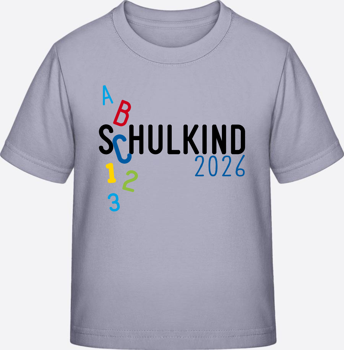 T-Shirt Schulkind 2026 ABC Blau – Personalisiert mit Name - Lavender