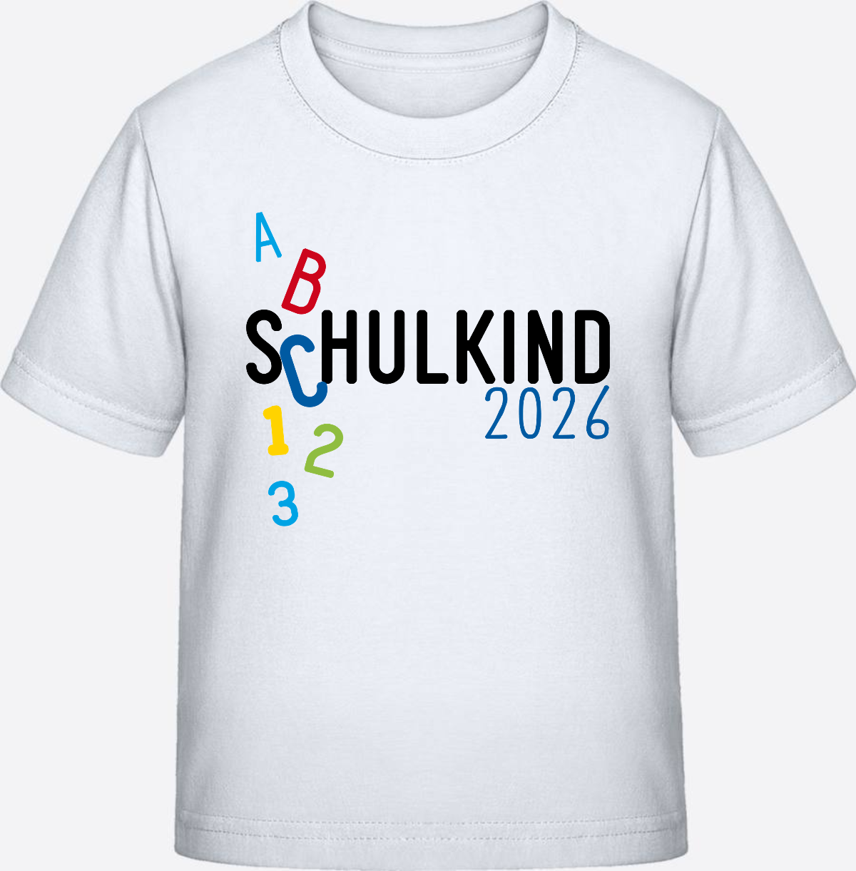 T-Shirt Schulkind 2026 ABC Blau – Personalisiert mit Name - White