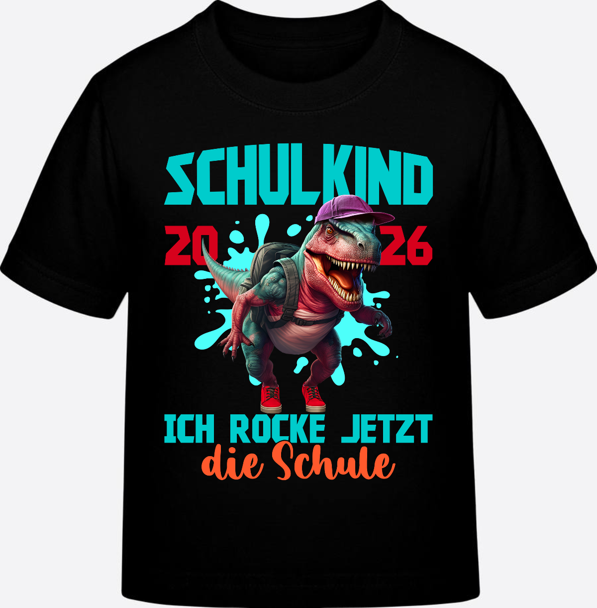 T-Shirt Schulkind 2026 Dinosaurier: Ich rocke die Schule - Black