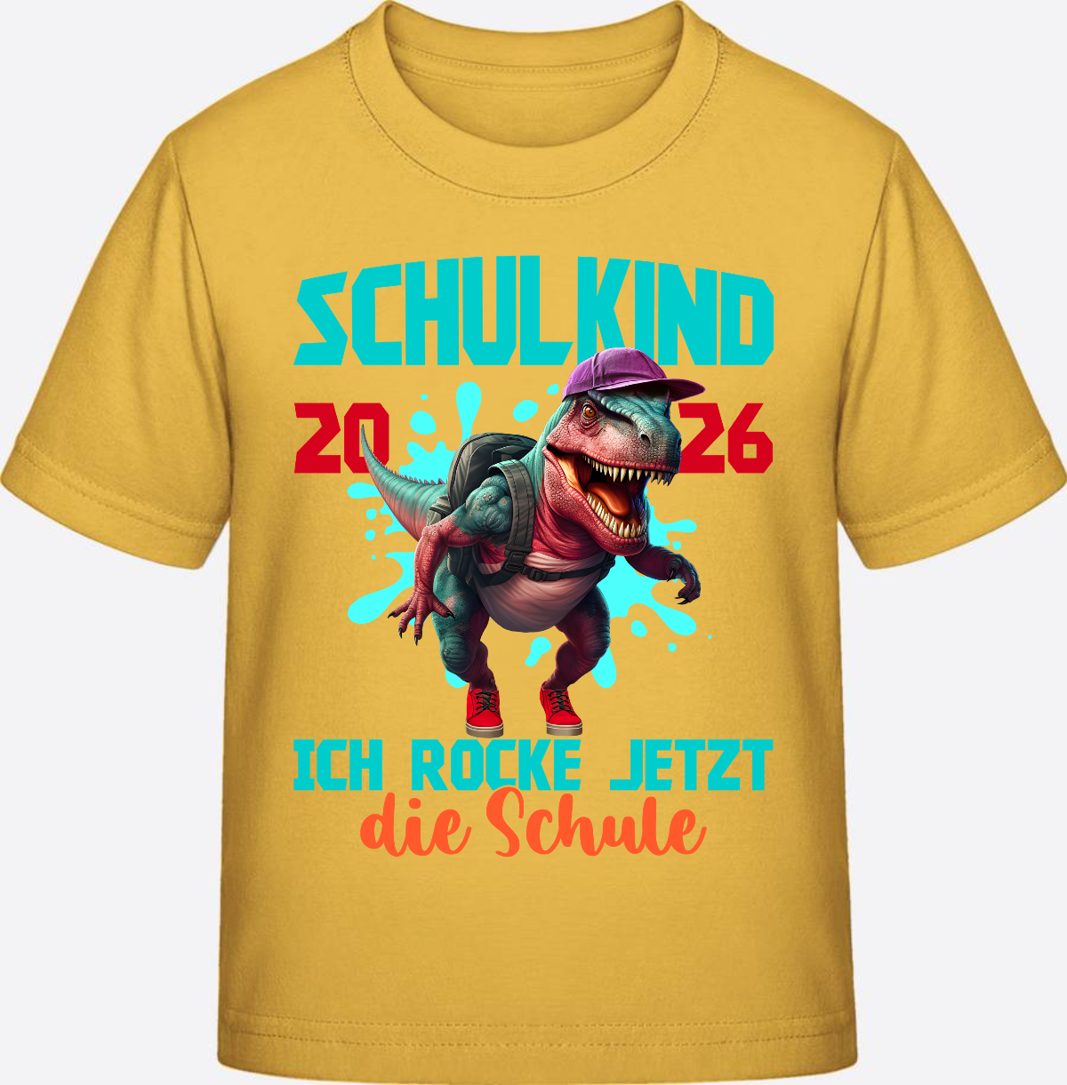 T-Shirt Schulkind 2026 Dinosaurier: Ich rocke die Schule - Gold