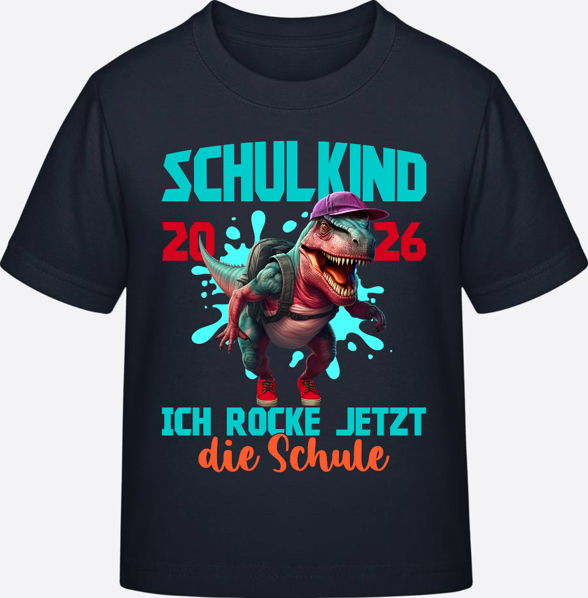 T-Shirt Schulkind 2026 Dinosaurier: Ich rocke die Schule - Navy