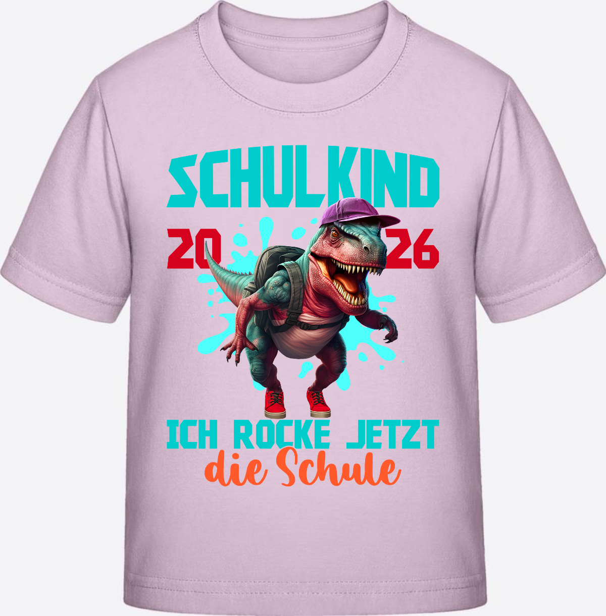 T-Shirt Schulkind 2026 Dinosaurier: Ich rocke die Schule - Pink Sixties