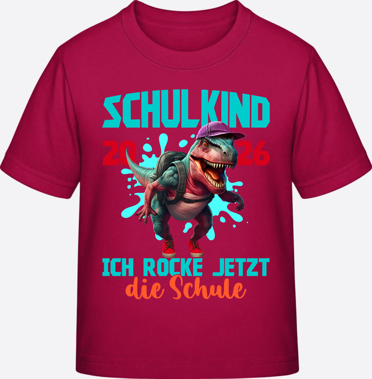 T-Shirt Schulkind 2026 Dinosaurier: Ich rocke die Schule - Sorbet