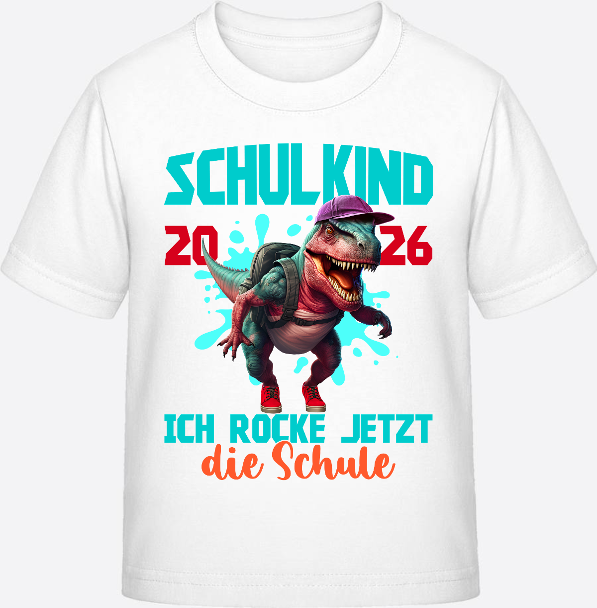 T-Shirt Schulkind 2026 Dinosaurier: Ich rocke die Schule - White