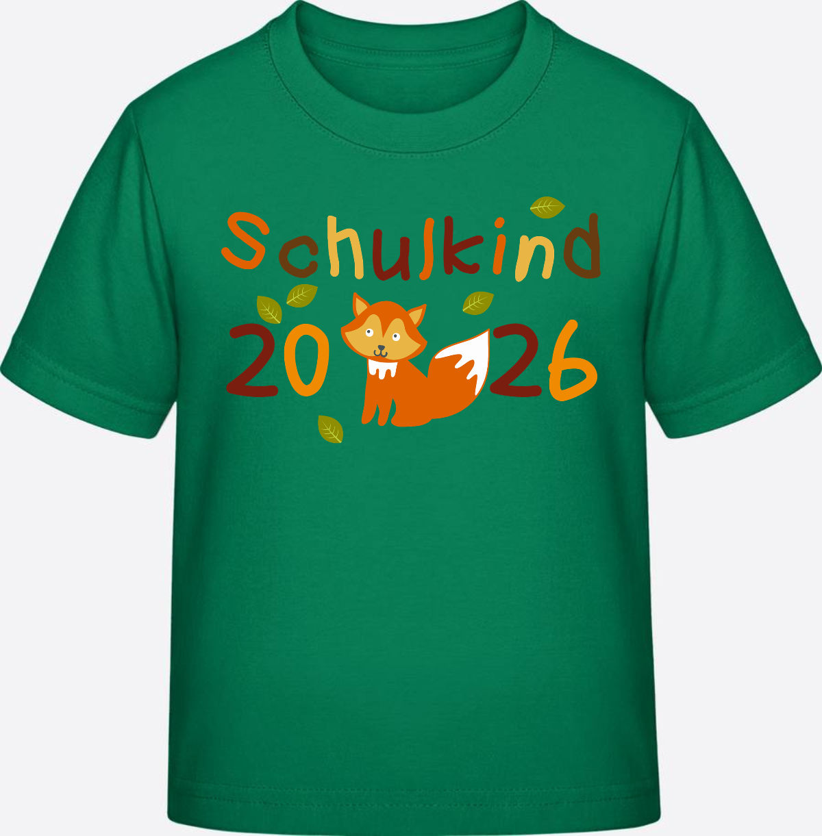 T-Shirt Schulkind 2026 Fuchs – personalisiert mit Name - Kelly Green