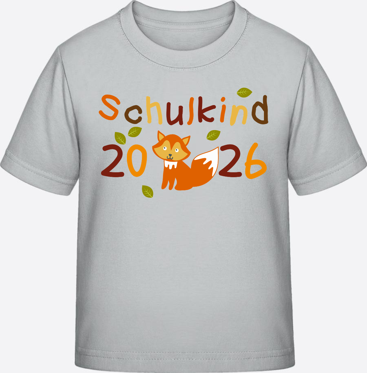 T-Shirt Schulkind 2026 Fuchs – personalisiert mit Name - Pacific Grey