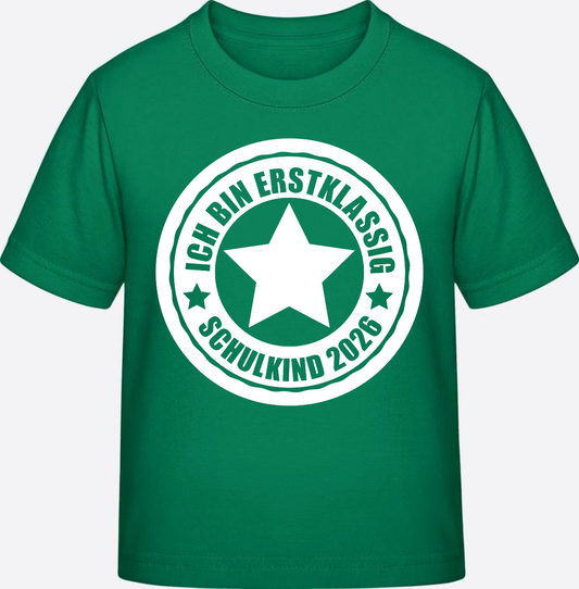 T-Shirt Schulkind 2026 – Ich bin erstklassig mit Name - Kelly Green