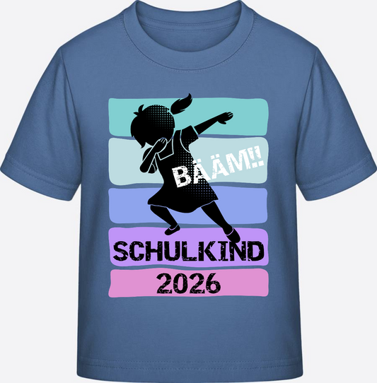 T-Shirt Schulkind 2026 Mädchen Bääm! – Personalisiert - Bright Blue