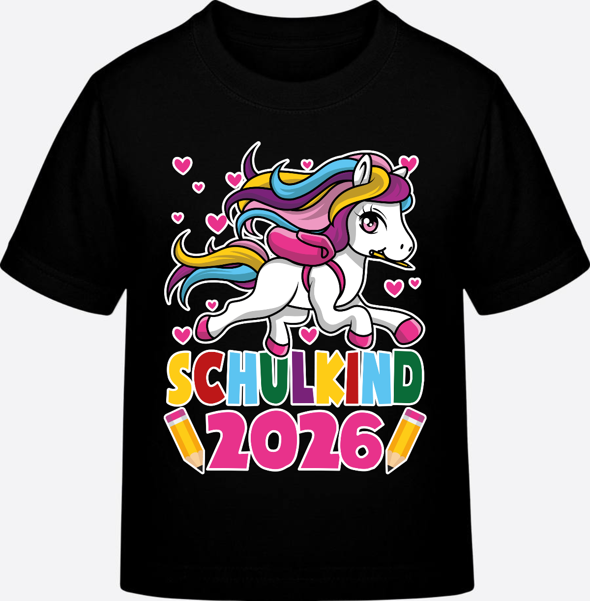 T-Shirt Schulkind 2026 mit Einhorn – Personalisiert - Black
