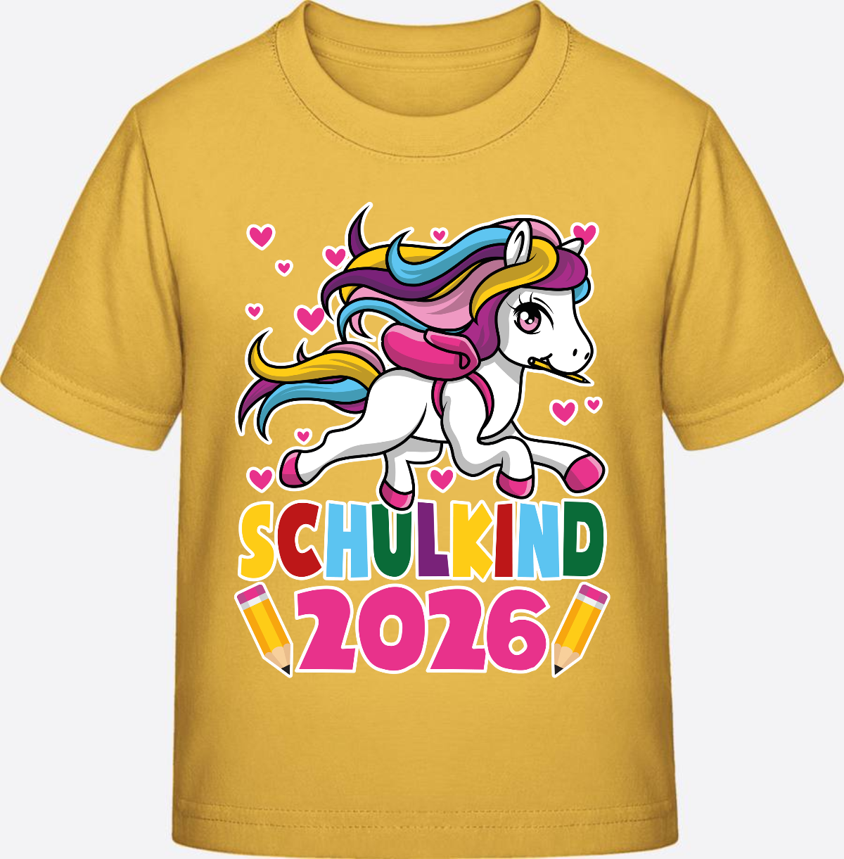 T-Shirt Schulkind 2026 mit Einhorn – Personalisiert - Gold