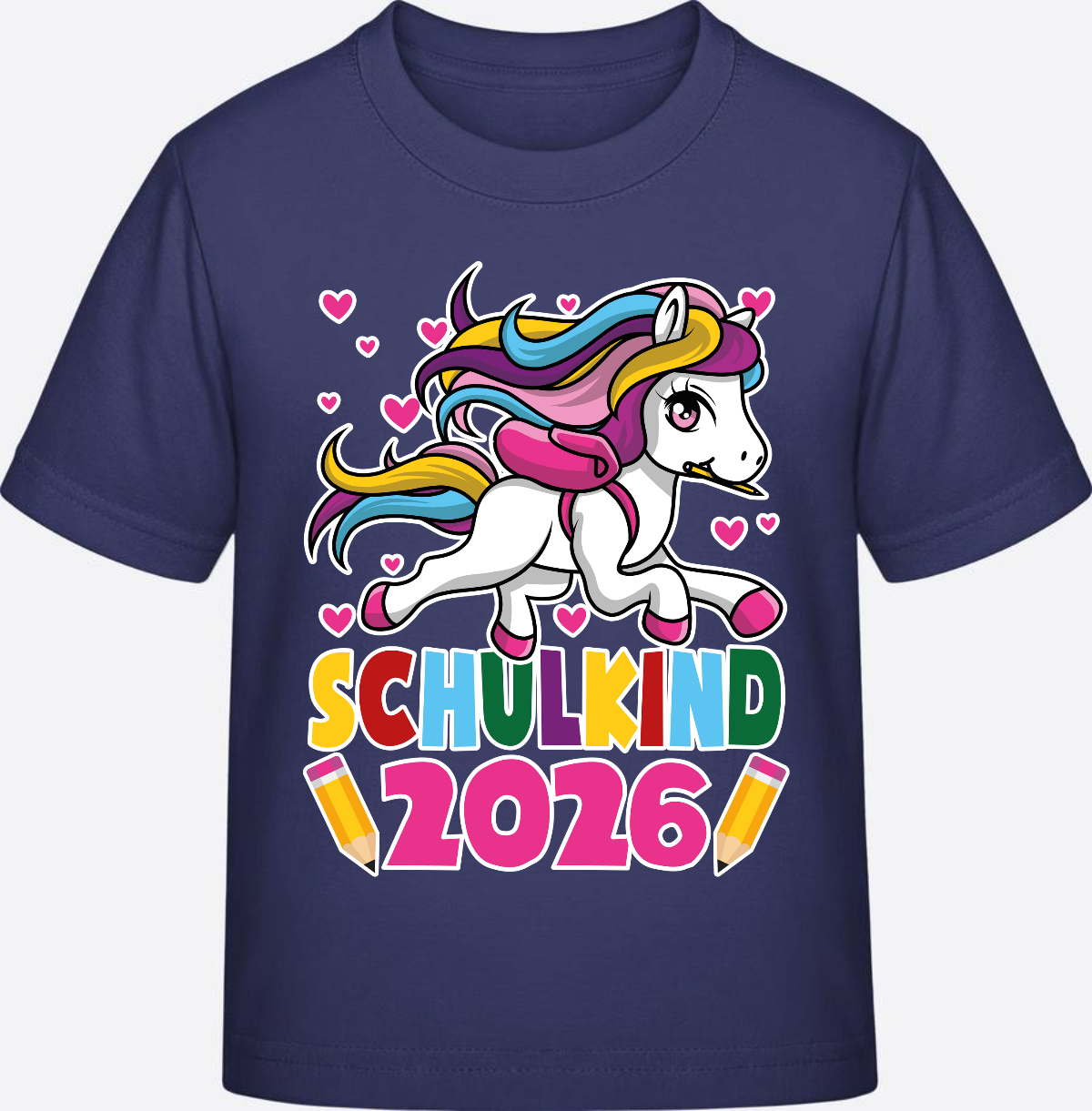 T-Shirt Schulkind 2026 mit Einhorn – Personalisiert - Indigo