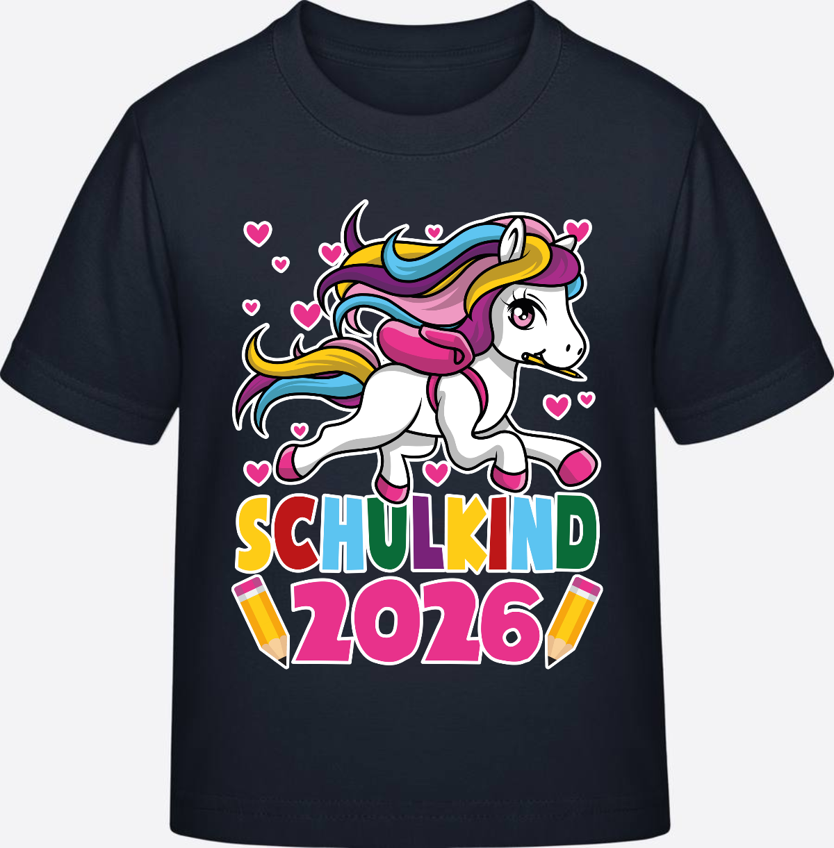 T-Shirt Schulkind 2026 mit Einhorn – Personalisiert - Navy