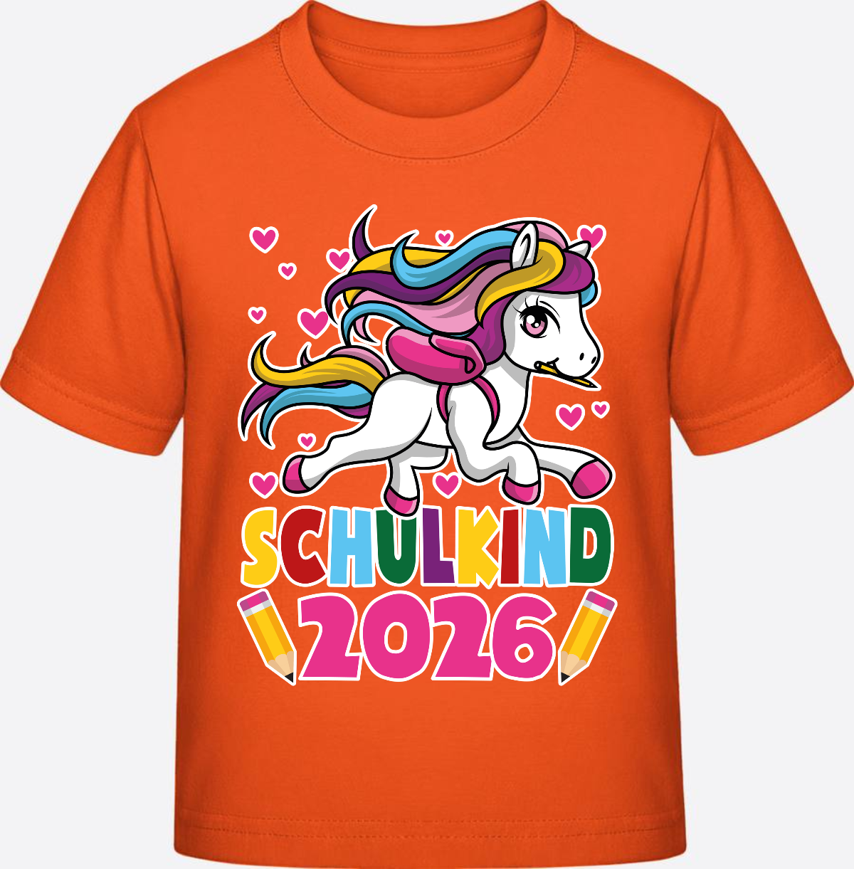 T-Shirt Schulkind 2026 mit Einhorn – Personalisiert - Orange