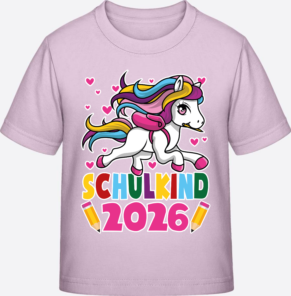 T-Shirt Schulkind 2026 mit Einhorn – Personalisiert - Pink Sixties